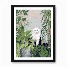 White Cat And House Plants 2 Art Print
