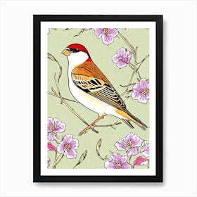 House Sparrow 3 William Morris Style Bird Art Print