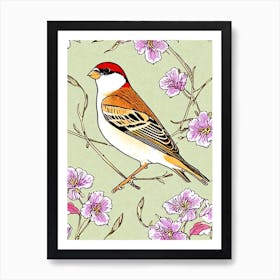 House Sparrow 3 William Morris Style Bird Poster