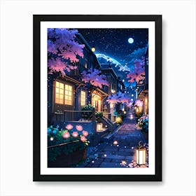 Street Scene At Night Art Print