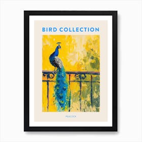 Brushstroke Yellow Blue Peacock On Winding Railing Poster Art Print