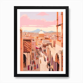 Marrakech Morocco 4 Vintage Pink Travel Illustration Art Print