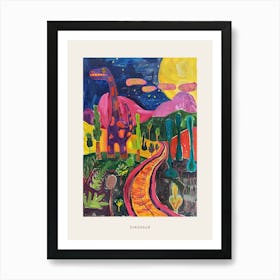 Colourful Dinosaur Painting Landscape 1 Poster Art Print