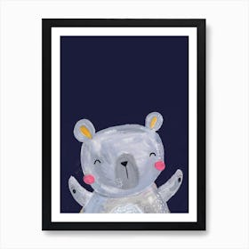Woodland Bear On Navy Art Print