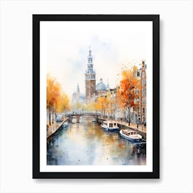 Amsterdam, Netherlands In Autumn Fall, Watercolour 2 Art Print