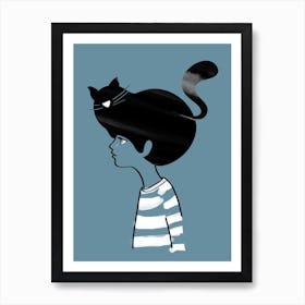 Cat Head Blue Art Print