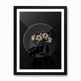Shadowy Vintage Musk Rose Botanical on Black with Gold n.0159 Art Print