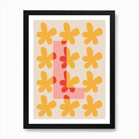 Alphabet Flower Letter L Print - Pink, Yellow, Red Art Print