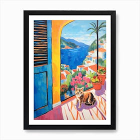 Painting Of A Cat In Taormina Italy Art Print