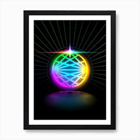 Neon Geometric Glyph in Candy Blue and Pink with Rainbow Sparkle on Black n.0373 Art Print