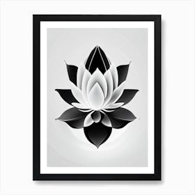 Double Lotus Black And White Geometric 1 Art Print