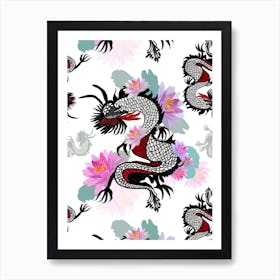 Dragon Lotus Flowers Art Print
