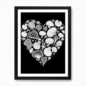 Minimalist Black & White Shell Line Drawing Heart 3 Art Print