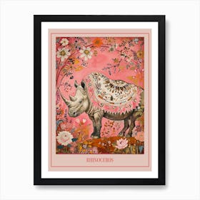 Floral Animal Painting Rhinoceros 3 Poster Art Print