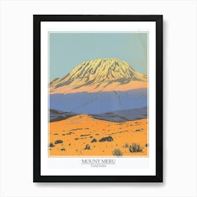 Mount Meru Tanzania Color Line Drawing 7 Poster Art Print