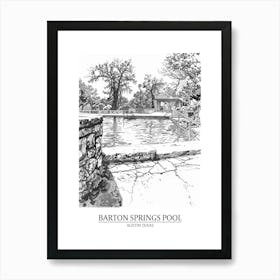 Barton Springs Pool Austin Texas Black And White Drawing 4 Poster Art Print