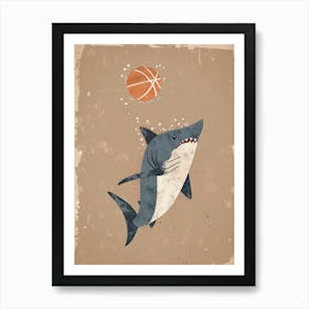 Shark Playing Basketball Muted Pastels 2 Art Print