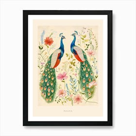 Folksy Floral Animal Drawing Peacock Poster Art Print