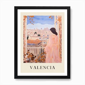 Valencia Spain 6 Vintage Pink Travel Illustration Poster Art Print