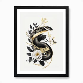 Black Spitting Cobra Snake Gold And Black Art Print