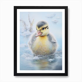 Icy Duckling Pencil Illustration 2 Art Print