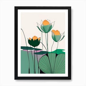 Lotus Flowers In Park Minimal Line Drawing 4 Art Print