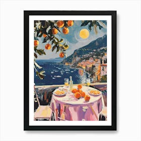 Sicily Italy Watercolour Night Dinner Mediterranean Art Print