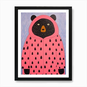 Pink Polka Dot Black Bear 3 Art Print