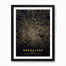 Bangalore Bengaluru India Black And Gold Map Art Print