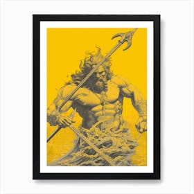  A Drawing Of Poseidon With Trident Silk Screen 3 Art Print