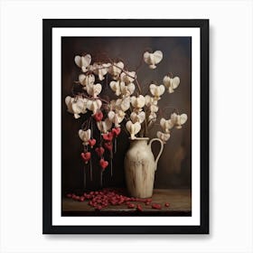 Bleeding Heart, Autumn Fall Flowers Sitting In A White Vase, Farmhouse Style 4 Art Print