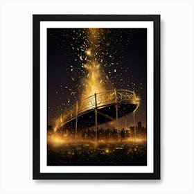 Golden Bridge With Fireworks Art Print