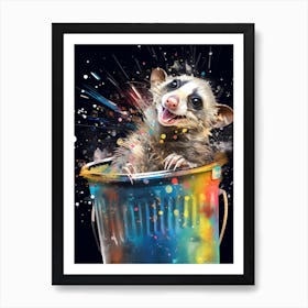  A Possum In Trash Can Vibrant Paint Splash 1 Art Print
