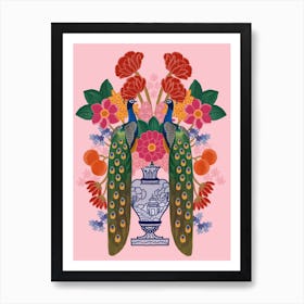 Flowers And Peacocks Art Print