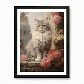 Cat Rococo Style In A Courtyeard 1 Art Print