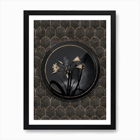 Shadowy Vintage Malgas Lily Botanical in Black and Gold n.0090 Art Print