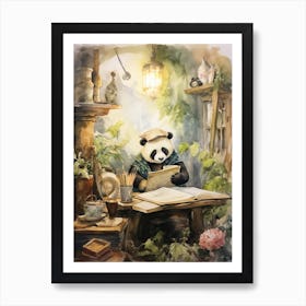 Panda Art Writing Watercolour 3 Art Print