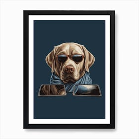 Mr. Dog | Wearing A Blue Scarf | Dog Portrait Wall Art 1 Art Print