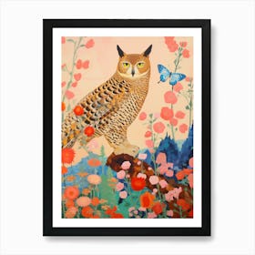 Maximalist Bird Painting Great Horned Owl 4 Art Print