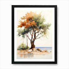 Watercolor Tree On The Beach Art Print