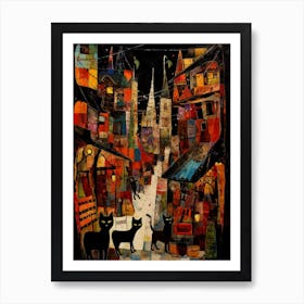 Cats At A Medieval Marketplace Art Print