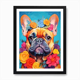 French Bulldog Portrait With A Flower Crown, Matisse Painting Style 1 Art Print