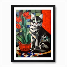 Amaryllis With A Cat 2 Cubism Picasso Style Art Print