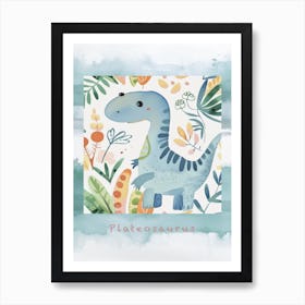 Plateosaurus Dinosaur Muted Pastels Pattern 4 Poster Art Print