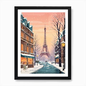 Vintage Winter Travel Illustration Paris France 3 Art Print