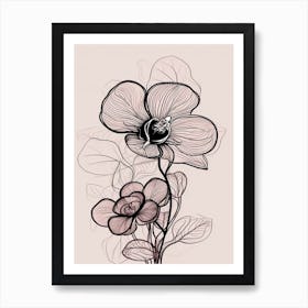 Line Art Orchids Flowers Illustration Neutral 20 Art Print