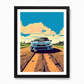 A Subaru Impreza In Causeway Coastal Route Illustration 2 Art Print