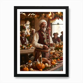 A Jovial Pilgrim Adorned With Traditional Dress From The New World An Adoring Smile Complementing (2) 1 Art Print