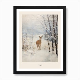 Vintage Winter Animal Painting Poster Fawn Art Print