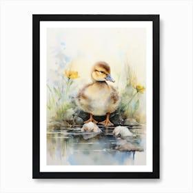 Duckling Mixed Media Paint Collage 6 Art Print